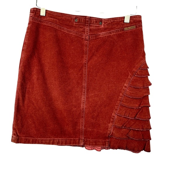 Fornarina Denim Mini Skirt Red Ruffle Button Fly Made in Italy Size Medium - Picture 7 of 9
